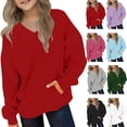 thumbnail image 1 of Loopsun Kids Sweatshirts, Toddler Kids Casual Solid V Neck Long Sleeve Sweatshirts Top with Pocket Navy, 9-10 Years, 1 of 4