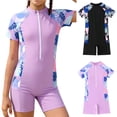 thumbnail image 1 of Loopsun Little Girls Print Short Sleeve Zipper Beach Swimsuit Black, 12-13Years, 1 of 5