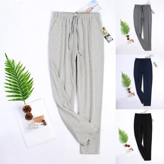 Loopsun Mens Pajama Pants, Man Fashion Solid Color Loose Pajamas Sleeping Full Length Pants Black,XXXL