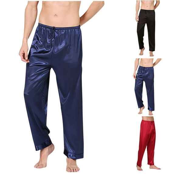 Loopsun Mens Pajama Pants, Men's Casual Solid Straight Pajama Full Length Pant with Pocket Dark Blue,XL