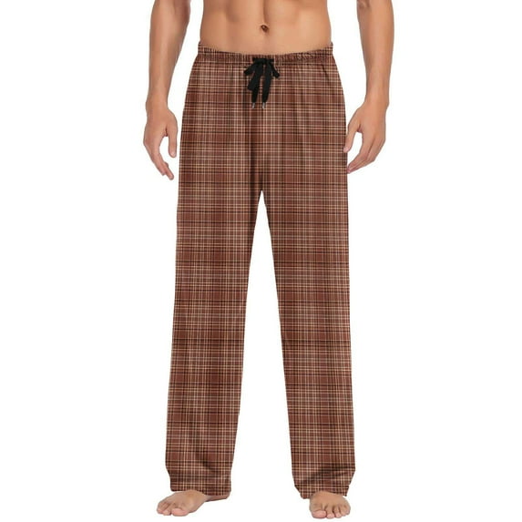 Loopsun Mens Pajama Pants, Men's Pajamas Casual Plaid Printing Loose Leisure Sports Elasticity Pants Straight Trousers with Pockets Coffee,XL