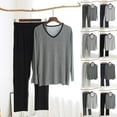 thumbnail image 1 of Loopsun Mens Pajama Sets, Men Fashion Pajama Solid Casual V-Neck Long Sleeve Shirt and Pants Set Sleepwear Blue,XXXL, 1 of 4