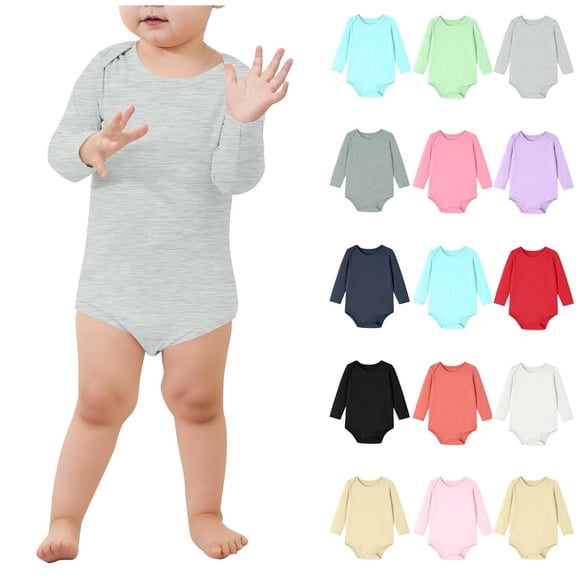 Loopsun Newborn Long Sleeve Rompers, Newborn Long Sleeve Crew Neck Soft Breathable Bodysuit Short Romper Purple, 0-3 Months