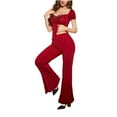 thumbnail image 1 of Loopsun Pajamas for Women Set, Women's Fashion Solid Ruffle Short Sleeve Lace Top and Long Pants Pajamas Sets Red L, 1 of 5