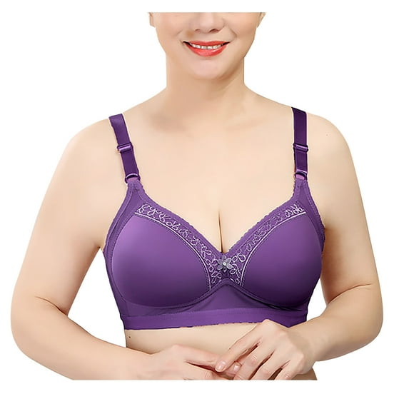 Loopsun Plus Size Bras for Women, Fashion Womens Bra Wire Free Underwear OnePiece Bra Everyday Underwear Bras Purple 46