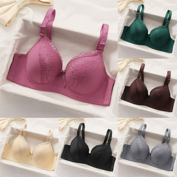 Loopsun Plus Size Womens Bra, Daily Bra for Women, Woman's Embroidery Fashion Solid Thin Front Buckle Bra without Steel Rim Black,XL