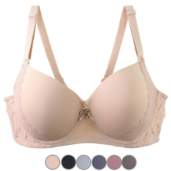 Loopsun Plus Size Womens Bra, Daily Bra for Women, Women's Underwire Solid Lift Support C-Cup Sleeping Underwear Daily Bra Pink,M