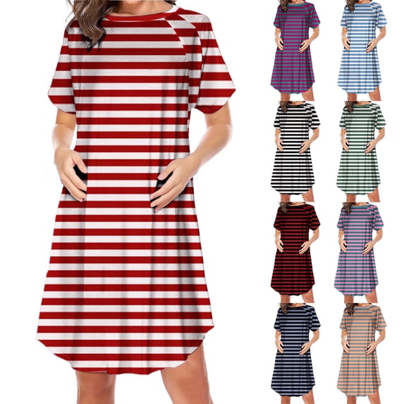 Loopsun Summer Dresses for Women, Maternity Dress, Women's Printed Short Sleeve Round Neck Side Zipper Breastfeeding Nursing Dress Khaki, XXL