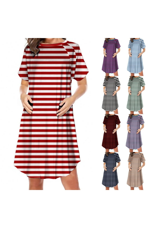 Summer Dresses for Women, Maternity Dress, Women's Printed Short Sleeve Round Neck Side Zipper Breastfeeding Nursing Dress Purple, XL