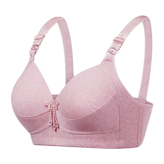 Loopsun Summer Savings Clearance 2024! Womens Bras, Wireless Push Up Solid Plus Size Casual Lace Front Button Shaping Cup Extra-Elastic Shoulder Strap Underwire Bra Pink