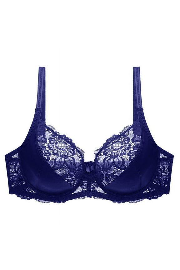 Womens Bras, Wireless Push Up Solid Traceless Comfortable Lace Breathable Gathering Bra Underwear Dark Blue