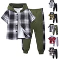 thumbnail image 1 of Loopsun Toddler Boys Fall Casual Outfit Plaid Short Sleeve Hooded Top and Pants Outwear Sets 2-3 Years, 1 of 5