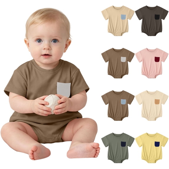 Loopsun Toddler Boys Girls Summer Short Sleeve Bodysuit Solid Crew Neck Romper for 0-18M