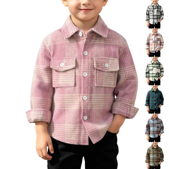 Loopsun Toddler Boys Girls Winter Outerwear Jackets 6M-5Y Plaid Flannel Warm Long Sleeve Casual Shirts