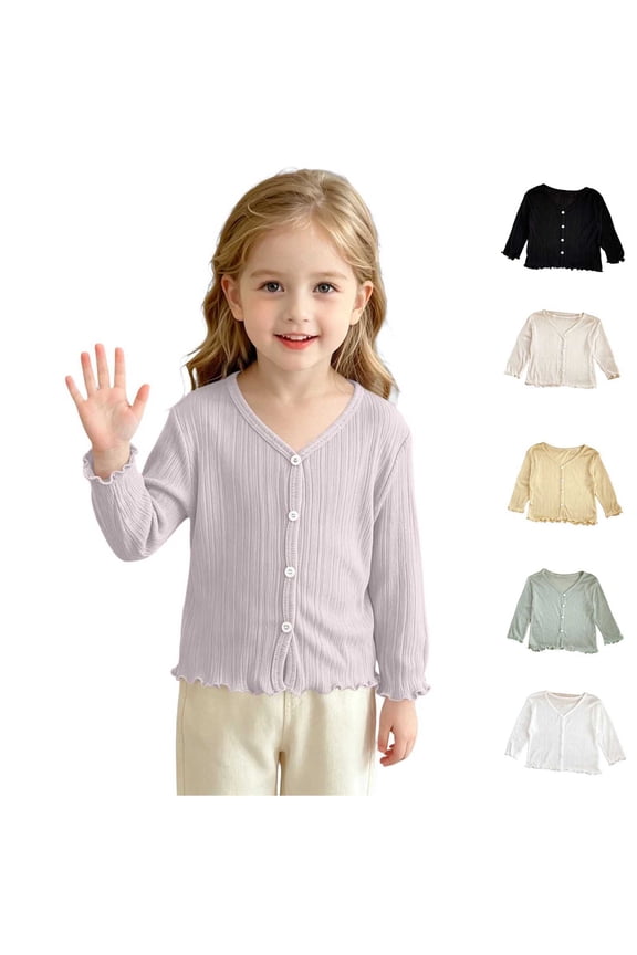 Toddler Girls Cardigan 0-8Y Solid Button Front Sun Protection Ruffle Outerwear Jackets