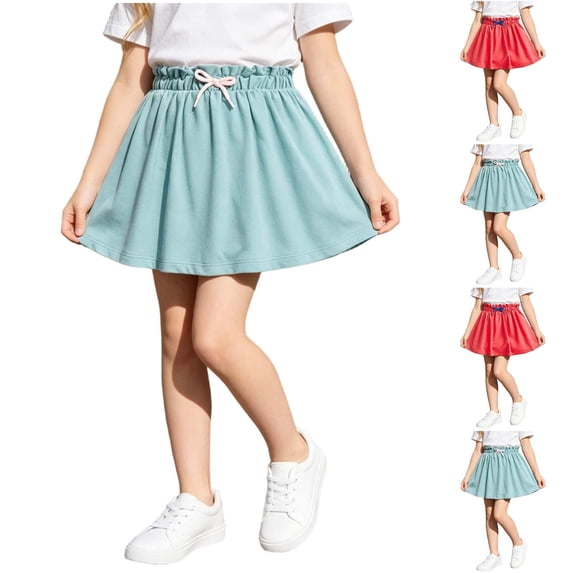Loopsun Toddler Girls Casual Skirts 5 to 10 Years Solid Summer Ruffled Elastic Waist Daily Skirts