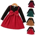 thumbnail image 1 of Loopsun Toddler Girls Long Sleeve Dress, Toddler Girls Casual Long Sleeve Solid Dress Red, 5-6 Years, 1 of 5