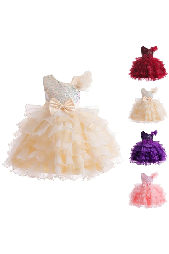 Toddler Girls Princess Dress, Girls Irregular Sequin Crew Neck Short Sleeve Princess Formal Dress Purple, 3-4 Years