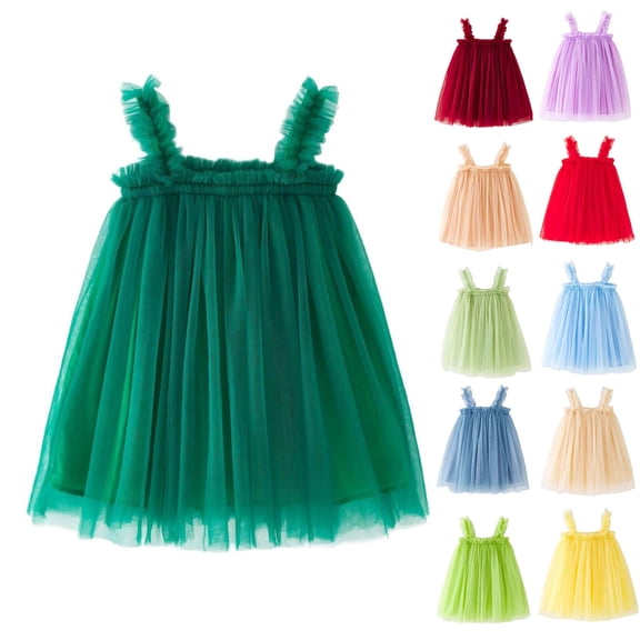 Loopsun Toddler Girls Princess Dress, Girls Solid Crew Neck Sleeveless Puff Formal Dress Mint Green, 6-12 Months