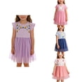 thumbnail image 1 of Loopsun Toddler Girls Short Sleeve Round Neck Striped Summer Fashion Dress Blue, 3-4 Years, 1 of 5