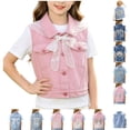 thumbnail image 1 of Loopsun Toddler Girls Vests 18M-14Y Solid Bow Pockets Sleeveless Denim Outerwear Jackets, 1 of 5
