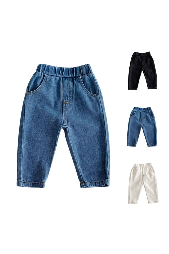 Toddler Jeans, Toddler Kids Solid Elastic Waist Soft Casual Long Jeans Denim Pants with Pockets Black, 0-1 Years