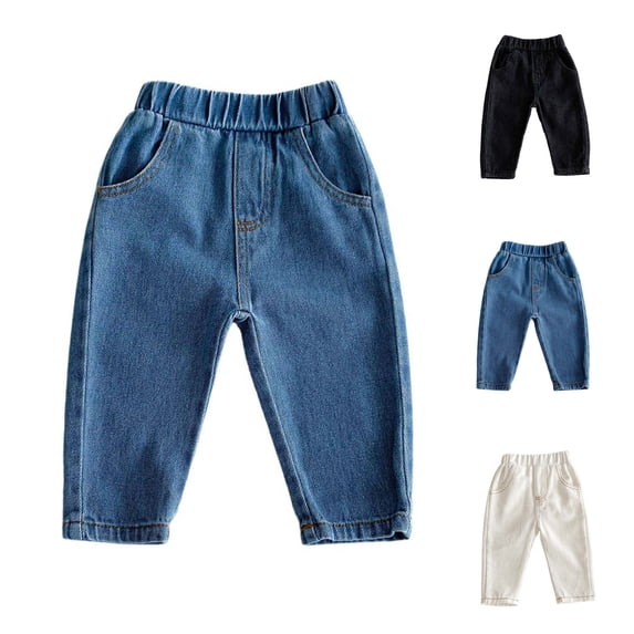 Loopsun Toddler Jeans, Toddler Kids Solid Elastic Waist Soft Casual Long Jeans Denim Pants with Pockets Blue, 1-2 Years