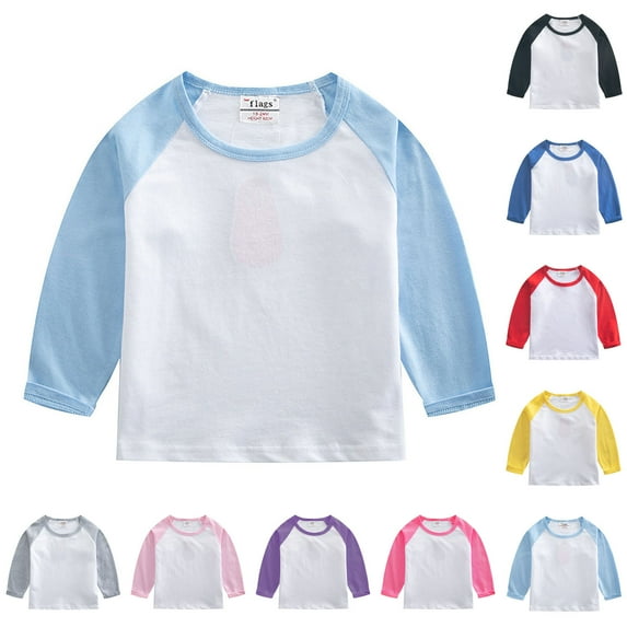 Loopsun Toddler Long Sleeve Shirts, Children's Casual Splicing Color Long Sleeve Round Neck Shirts Red,7-8 Years