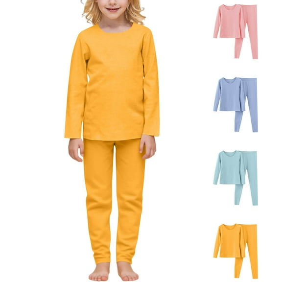 Loopsun Toddler Thermal Sets, Boys Girls Solid Seamless Round Neck Long Sleeve Top and Long Pants Fleece Lined Loungewear 2 Piece Set Pink, 2-3 Years