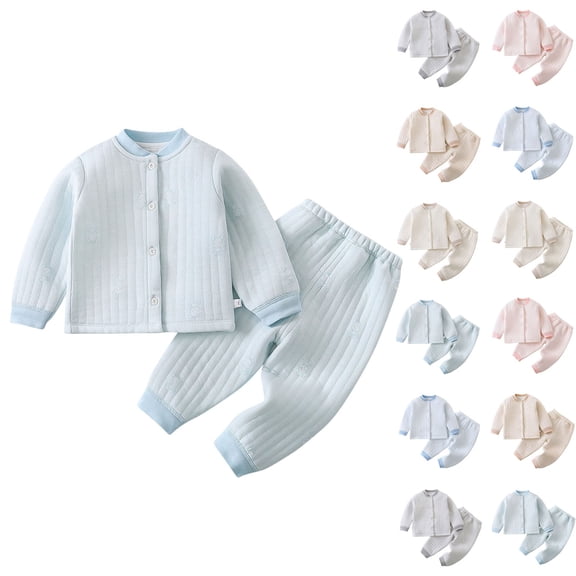 Loopsun Toddler Thermal Sets, Toddler Outfits Solid Round Neck Long Sleeve Top and Long Pants Fleece Lined Loungewear 2 Piece Set Sky Blue, 3-4 Years