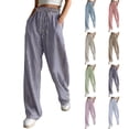 thumbnail image 1 of Loopsun Women Full Length Pants Print Striped Daily Outfits Mid Waist Drawstring Pocket Casual Long Pants, 1 of 5