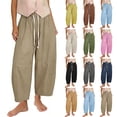 thumbnail image 1 of Loopsun Women Full Length Pants Solid Daily Casual Outfits Elastic Drawstring Loose Wide Leg Pocket Long Pants, 1 of 5