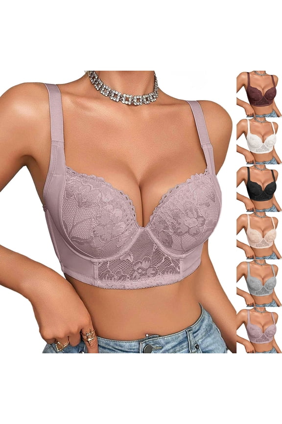 Women Lace Underwire Bra Back Closure Push Up Breathable Daily Wear