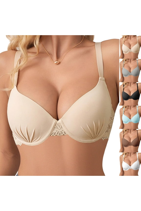 Women Lace Underwire Bra Back Closure Push Up Comfortable Support Everyday Wear