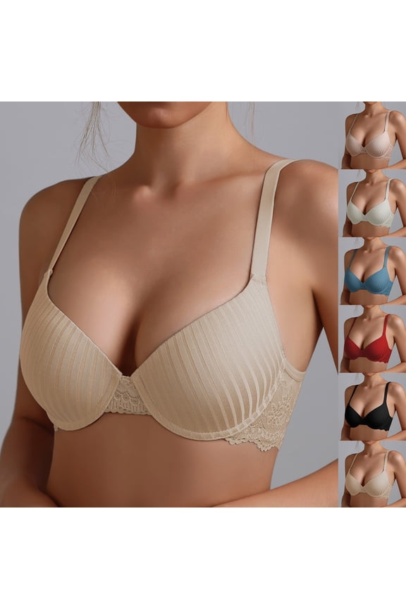 Women Lace Underwire Bra Back Closure Push Up Soft Support Everyday Wear