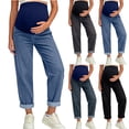 thumbnail image 1 of Loopsun Women Maternity Jeans High Waist Wide Leg Full Length Straight Style Elastic Airy Belly Support Outer Wear, 1 of 4