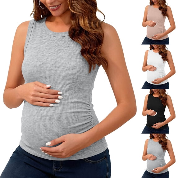Loopsun Women Maternity Tank Tops Sleeveless Round Neck Thin Loose Large Size Inner Outer Basic Tops