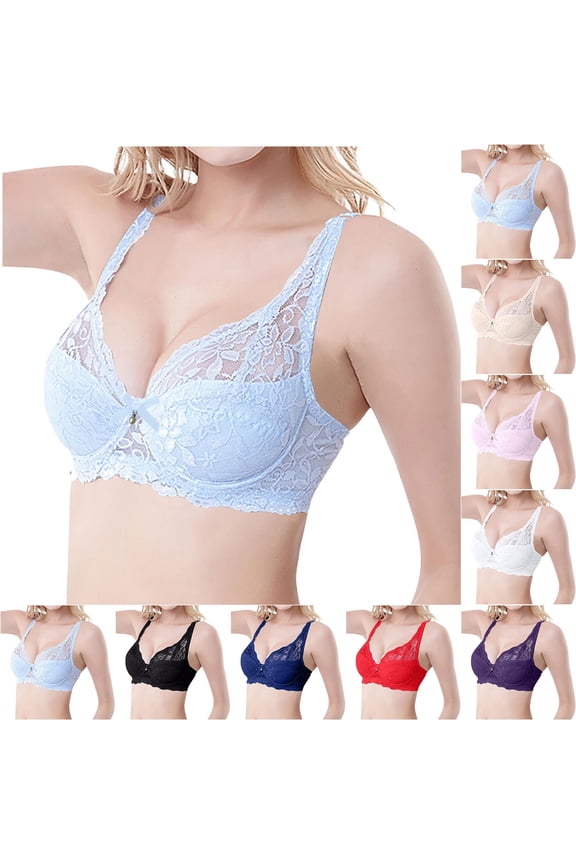 Women Solid Lace Underwire Bra Plus Size Push Up Support Thin Cup Breathable Wear