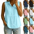 thumbnail image 1 of Loopsun Women Summer Blouse Turndown Collar Sleeveless Placket Button Linen Solid Tunics, 1 of 5