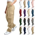 thumbnail image 1 of Loopsun Women Trousers Solid Outdoor Hiking Outfits Elastic Waist Zip Button Cargo Full Length Pants with Side Pockets, 1 of 5