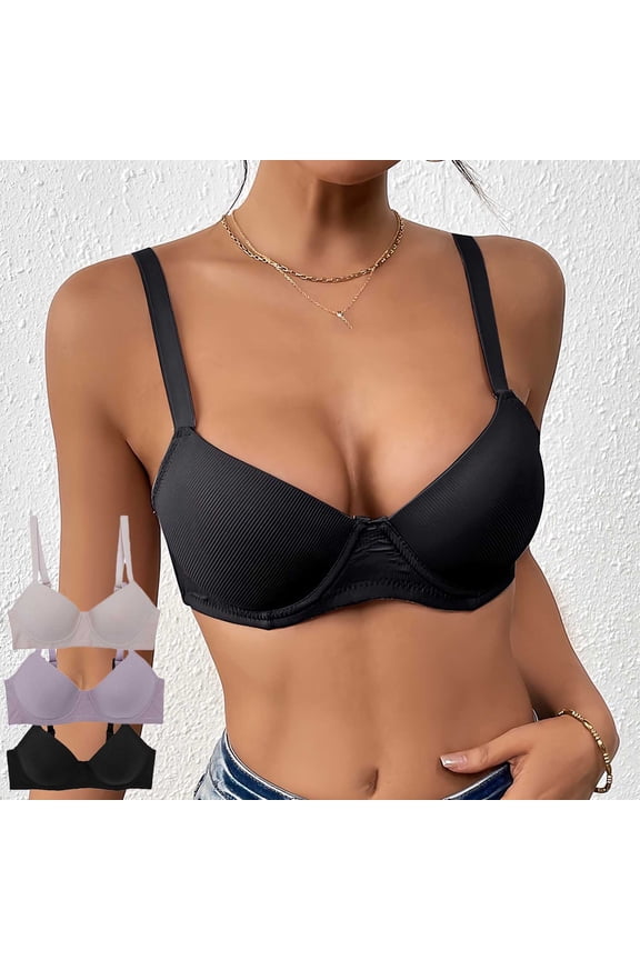 Women Underwire Bra Front Closure Push Up Lace Back Breathable Everyday Wear