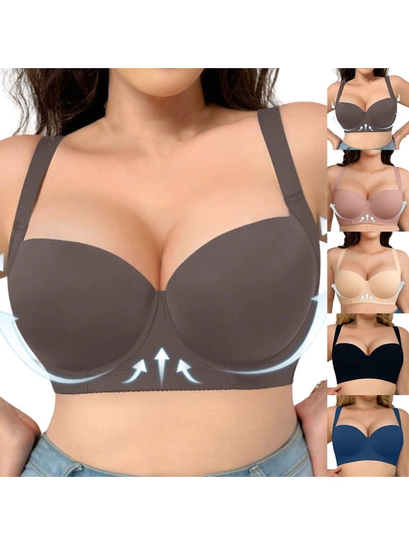 Women's Bras Plus Size, Women Plus Size D Cup Seamless Push Up Steel Ring Daily Bra Black, XXL