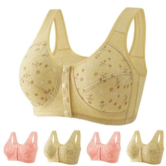 Loopsun Women's Bras Plus Size, Women Plus Size Wireless Push Up Breathable Daily Underwear Bra Yellow, 46/105