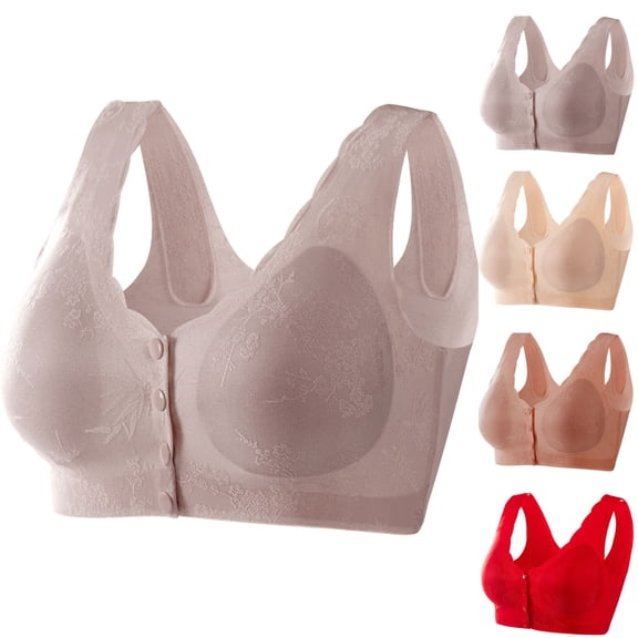 Loopsun Women's Bras Plus Size, Women's Solid Front Closure Wireless Push Up Daily Underwear Bra Beige, XXXL
