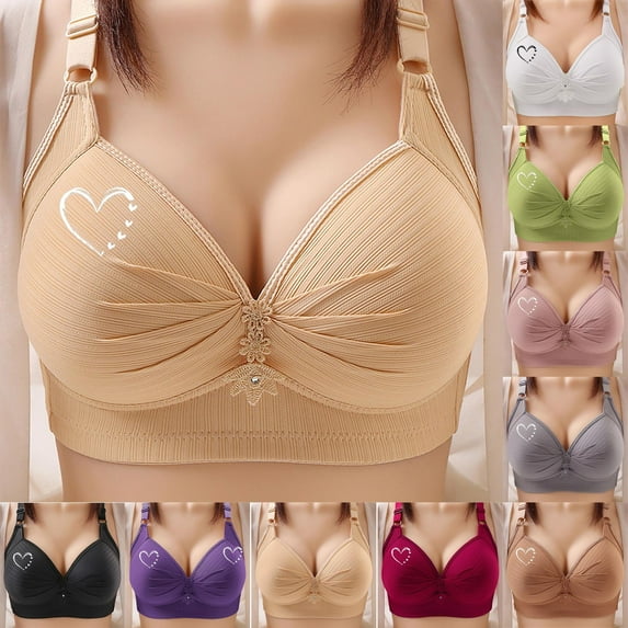 Loopsun Womens Bra Plus Size, Bras for Women, Woman's Printing Gathered Together Large Size Daily Bra Underwear No Rims Red XL