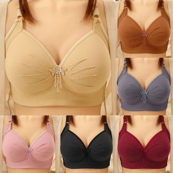 Loopsun Womens Bra Plus Size, Bras for Women, Woman's Stripe Printed Gathered Together Large Size Daily Bra Underwear No Rims Pink M