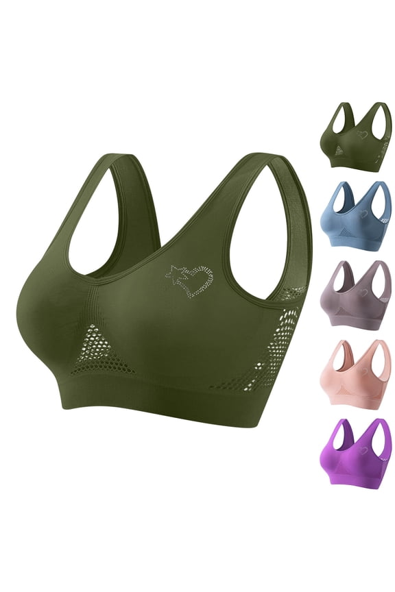 Womens Bra Plus Size, Sports Bras for Women, Women Seamless Printing Sports Wirefree Yoga Bra Army Green XXXXXL