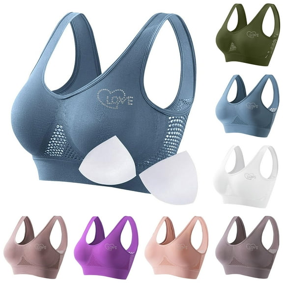 Loopsun Womens Bra Plus Size, Sports Bras for Women, Women Seamless Printing Sports Wirefree Yoga Bra with Removable Pads White XL