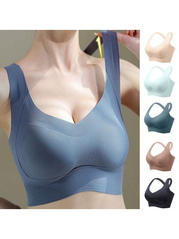 Womens Bras Plus Size Solid V Neck Wide Straps Crisscross Back Wirefree Everyday Bras