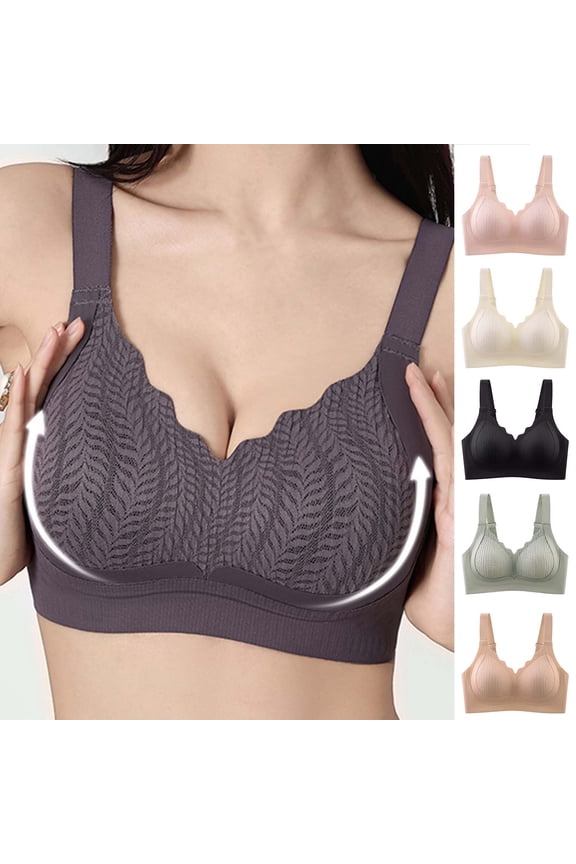 Womens Bras Solid Embroidery Ruffled Wide Straps V Neck Seamless Wirefree Everyday Bras